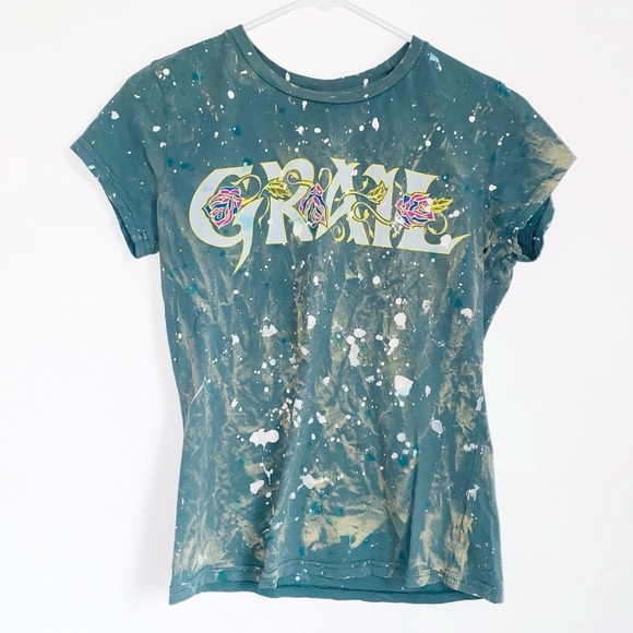 Grail Tops - Y2K Grail Paint Splatter Rose Graphic T-shirt